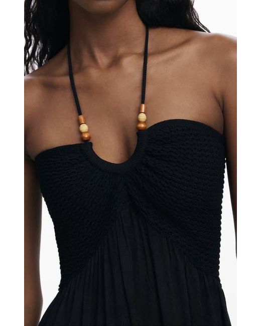 Desigual Black Beaded Mixed Media Maxi Cover-Up Sundress