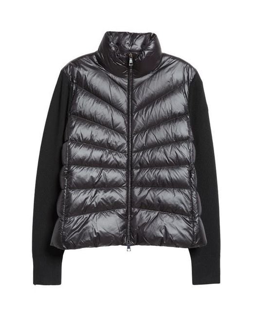 Moncler Black Quilted Down & Wool Knit Cardigan