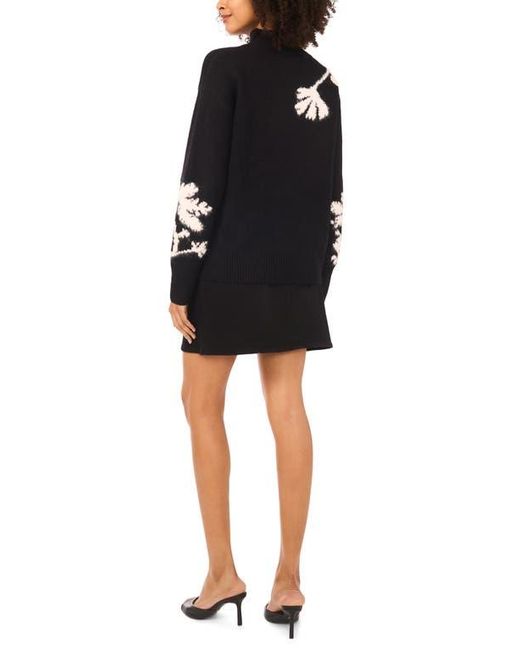 Vince Camuto Black Floral Mock Neck Sweater