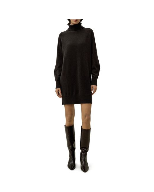 LILYSILK Black Wool-Cashmere Turtleneck Sweater Dress