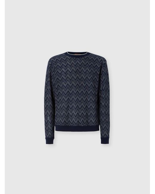Missoni Blue Crew-Neck Cashmere Pullover With Zigzag Pattern for men
