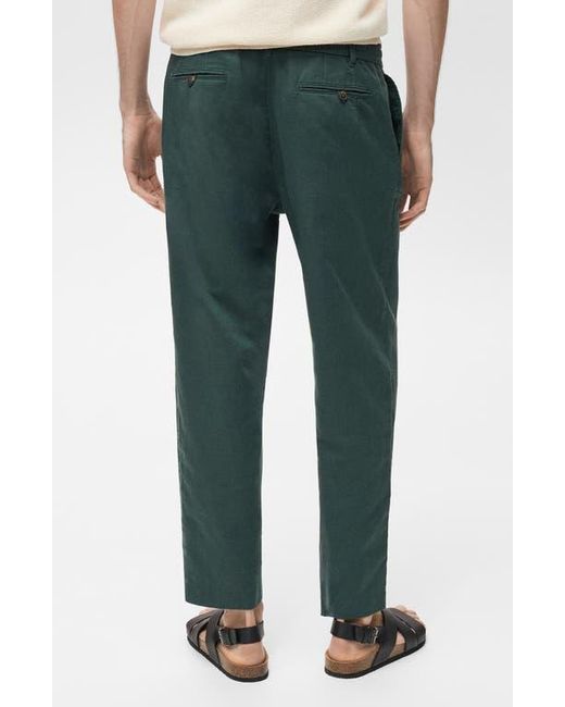 Mango Green Slim Fit Linen & Cotton Drawstring Pants for men