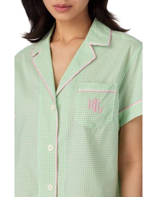 Ralph Lauren Green Print Cotton Blend Short Pajamas