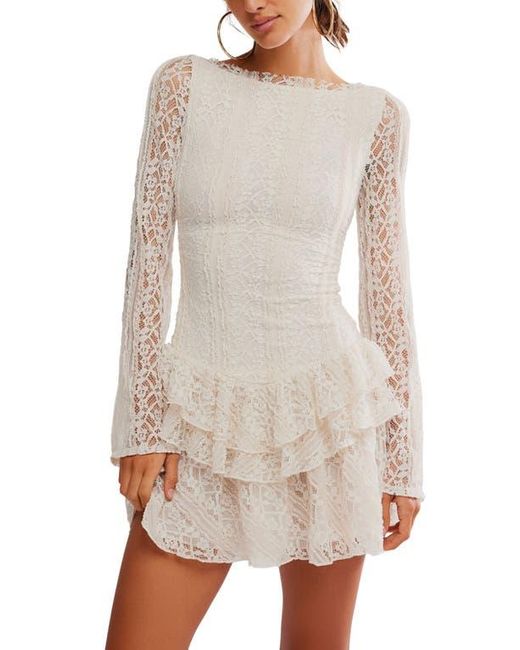 Free People White Tabby Lace Long Sleeve Minidress