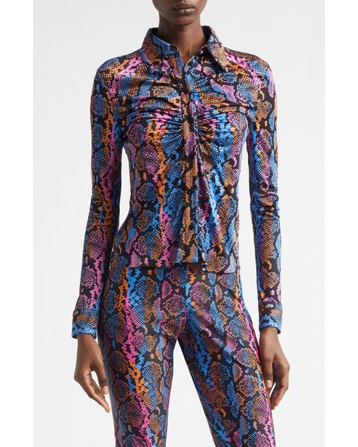 Versace Blue Python Print Liquid Jersey Button-Up Shirt
