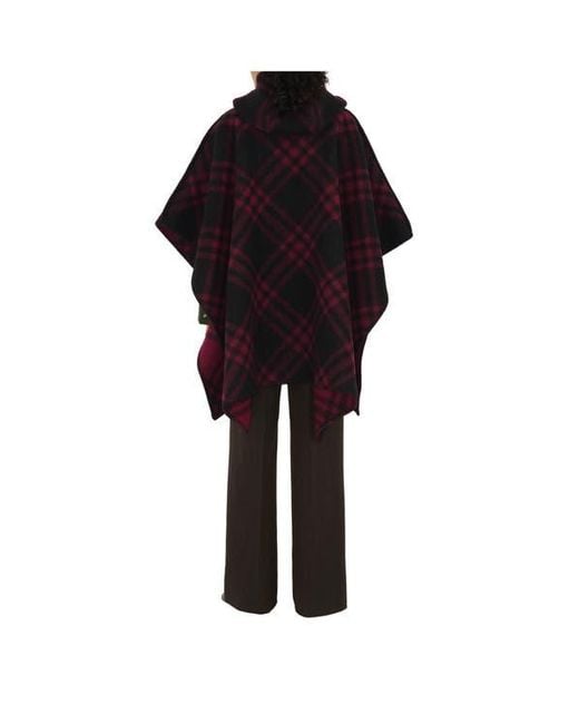 Burberry Red Reversible Check Wool Cape