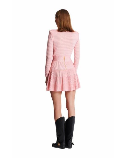 Balmain Pink A-Line Textured Knit Skirt