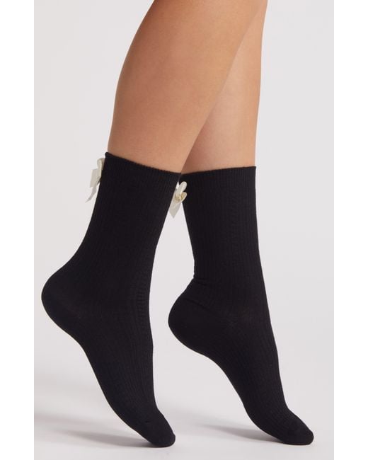 Casa Clara Black Bow-Embellished Cotton-Blend Quarter Socks