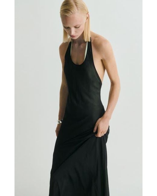 Mango Sheer Layered Halter Dress in Black | Lyst