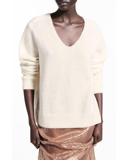 Mango Natural Sequin V-Neck Sweater