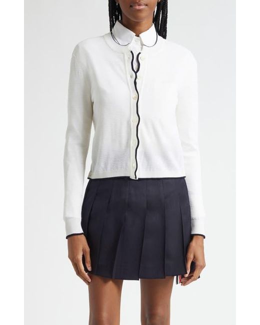 Thom Browne Blue Textured Stitch Virgin Wool Crewneck Cardigan