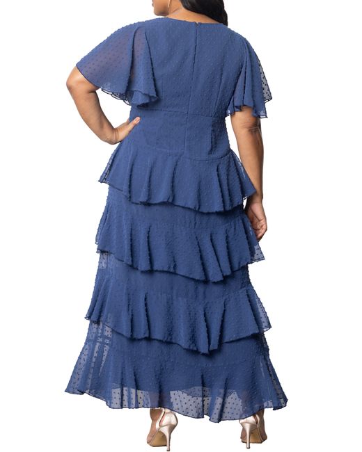 Kiyonna Blue Tour De Flounce Tiered Maxi Dress