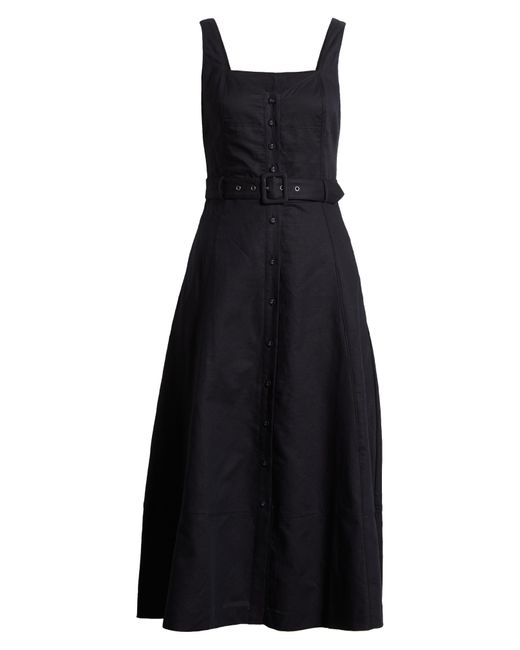 PAIGE Black Arienne Belted Sleeveless Linen Blend Midi Dress