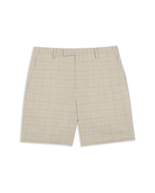 Ted Baker Natural Lambath Check Flat Front Linen Blend Chino Shorts for men