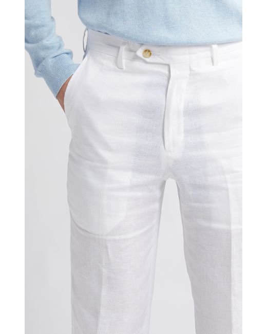 Berle White Flat Front Linen Dress Pants for men