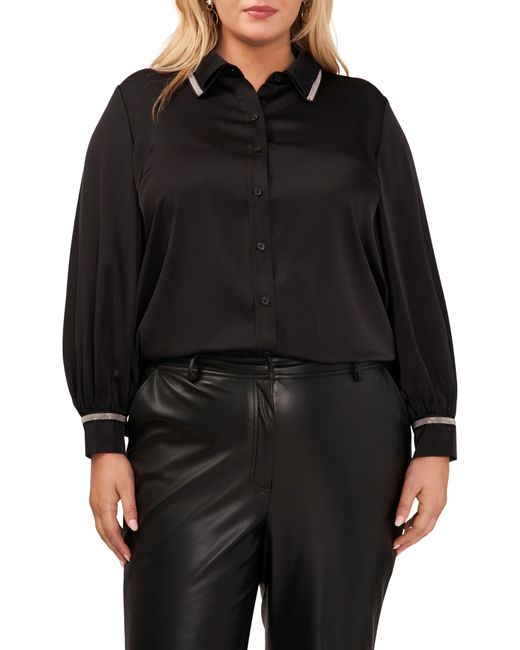 Halogen® Black Halogen(r) Beaded Double Collar Button-up Shirt