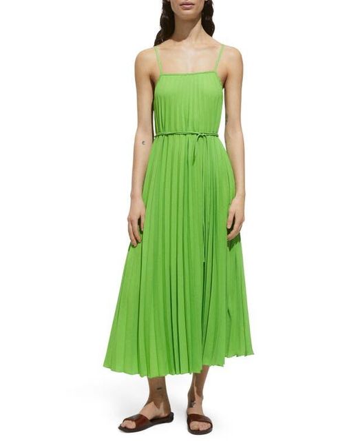Mango Pleated Midi Dress in Green Lyst