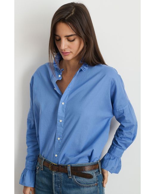 Alex Mill Blue Blake Ruffle Neck Cotton Button-up Shirt