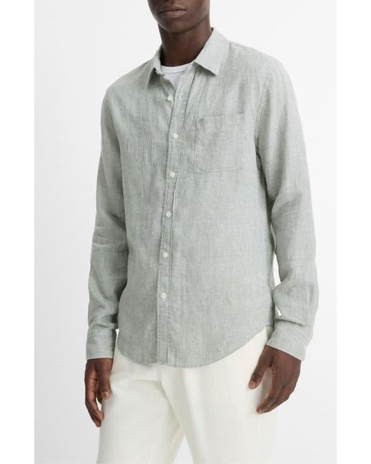 Vince Gray Houndstooth Classic Fit Linen Button-Up Shirt for men