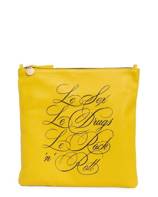 Clare V. Yellow Foldover Leather Clutch