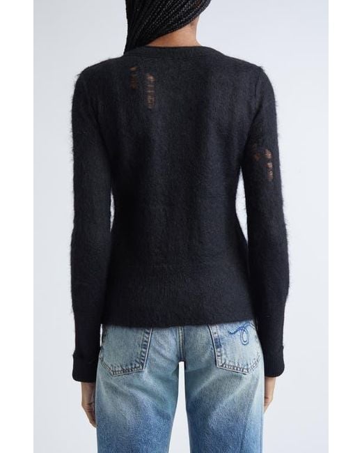 R13 Black Elongated Shrunken Distressed Mohair Blend Cardigan