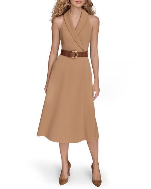 Donna Karan Natural Sleeveless Belted A-Line Dress