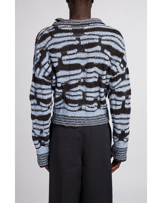 Bottega Veneta Black Distorted Stripe Cotton & Linen Sweater for men
