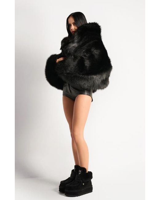 Naked Wolfe Black Bambi Genuine Shearling Platform Bootie