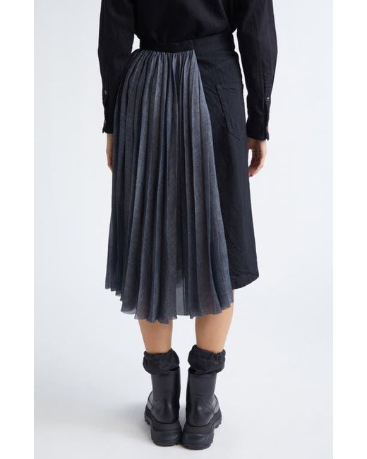 Sacai Black Mixed Media Midi Skirt