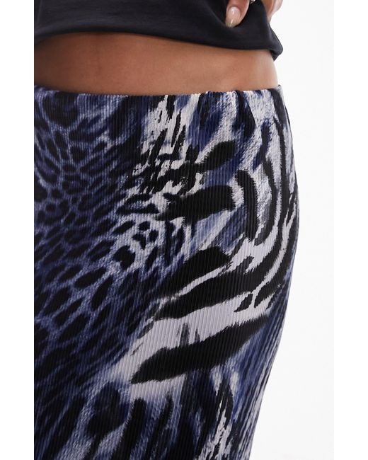 TOPSHOP Blue Plissé Print Maxi Skirt