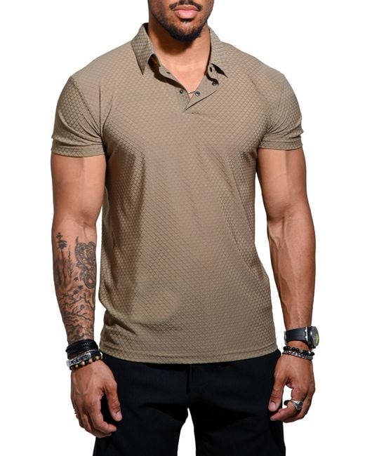 Maceoo Gray Geo Pattern Stretch Nylon Polo for men