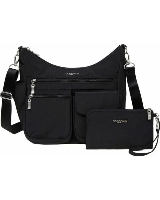 Baggallini Black Modern Everywhere Hobo Crossbody Bag With Wristlet