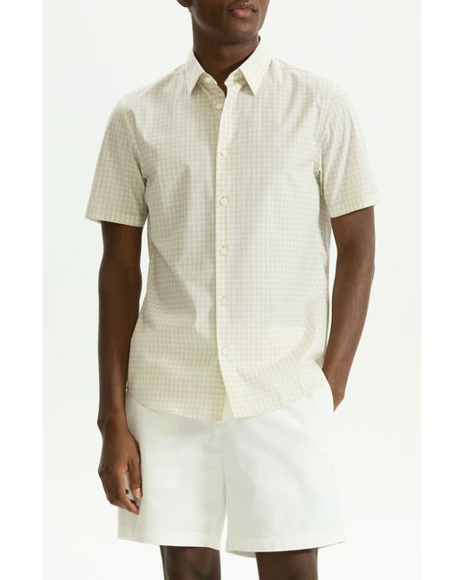 Theory Natural Irving Gingham Short Sleeve Stretch Cotton Button-up Shirt for men