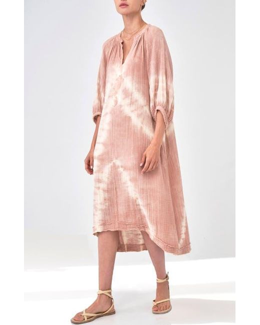 ocean + main Pink Tie Dye Gauze Dress With Pockets