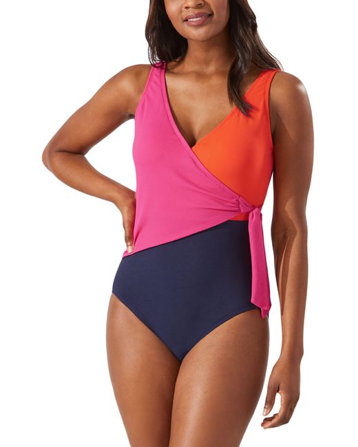 Tommy Bahama Red Colorblock Scoop Back One-piece Swimsuit