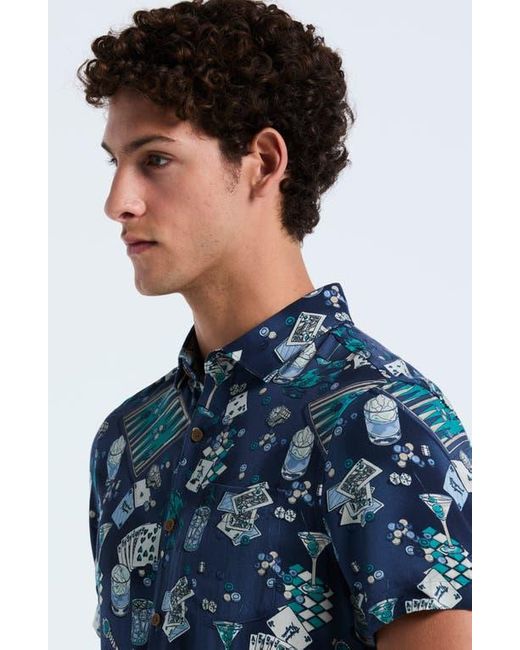 Original Penguin Blue Poker Table Print Short Sleeve Button-Up Shirt for men