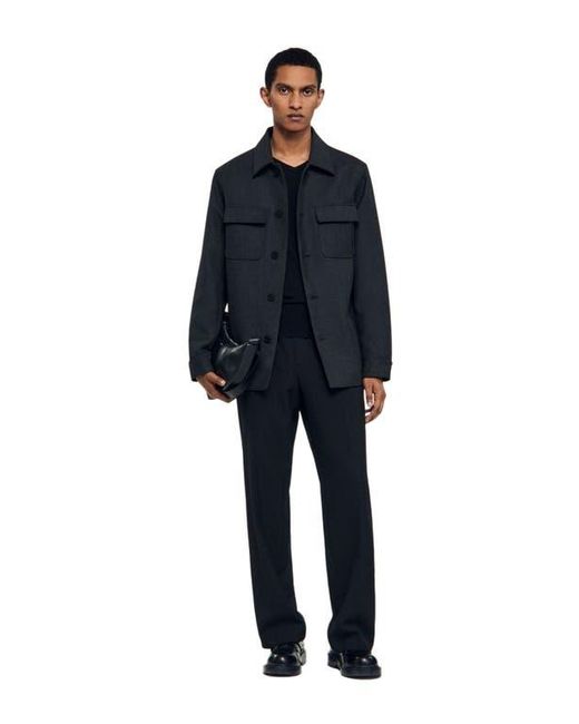 Sandro Blue Wool Overshirt With Pockets for men