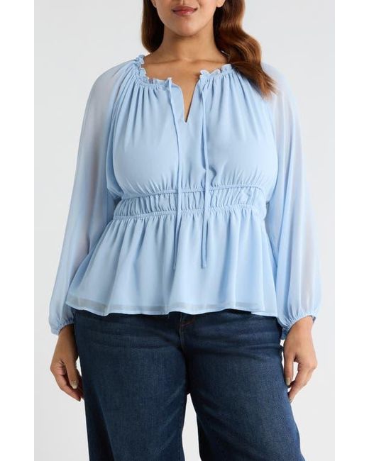 Vince Camuto Blue Split Neck Peplum Top