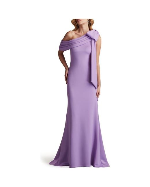 Tadashi Shoji Purple One-Shoulder Crepe Column Gown
