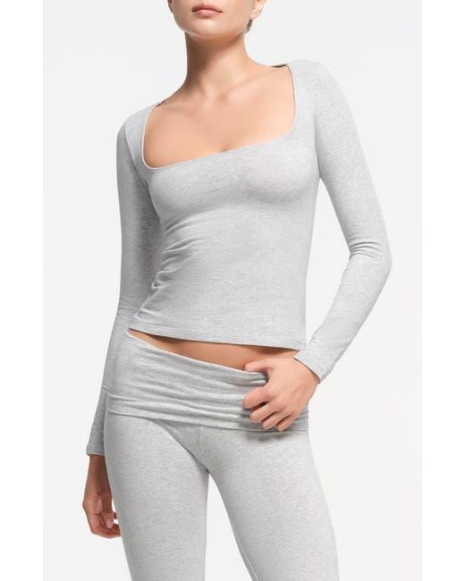 Skims Women's Gray Scoop Neck Cotton Blend Jersey T-Shirt