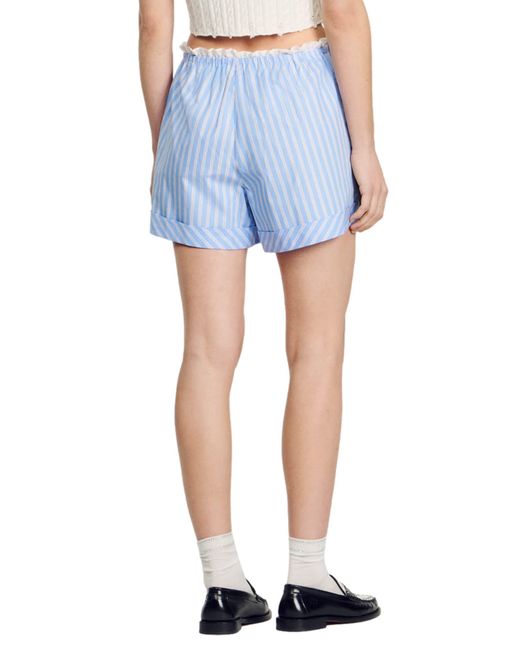 Sandro Blue Stripe Cuffed Cotton Shorts