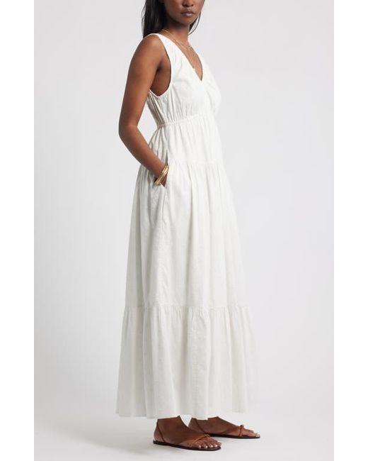 Treasure & Bond White Shirred Cotton Blend Jacquard Sundress