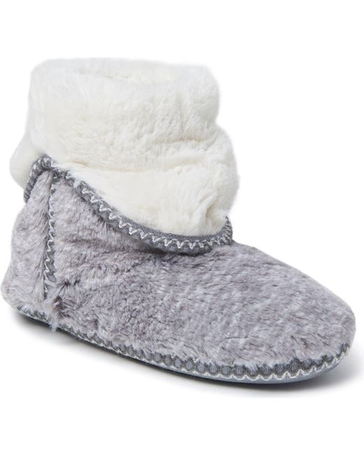 Dearfoams Gray Beth Faux Fur Fold Down Fuzzy Bootie Slipper
