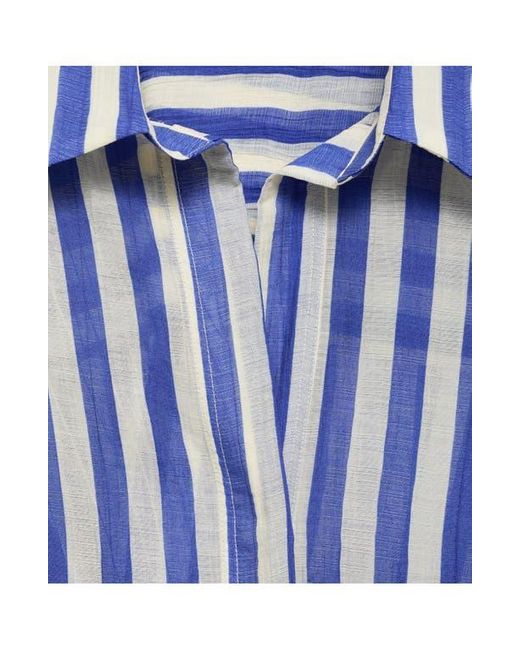 Mango Blue Stripe Lyocell Blend Button-Up Shirt