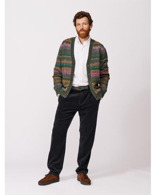 aubi Green Fair Isle Wool Cardigan for men