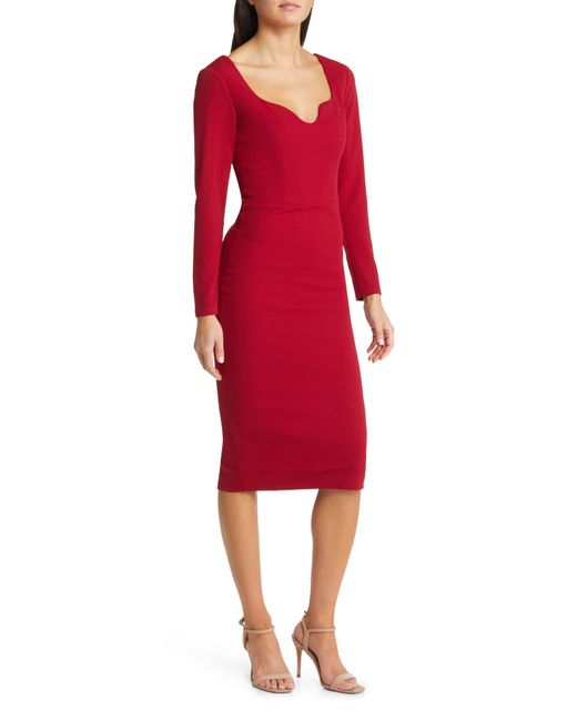 Dress the Population Sonia Long Sleeve Dress in Red | Lyst