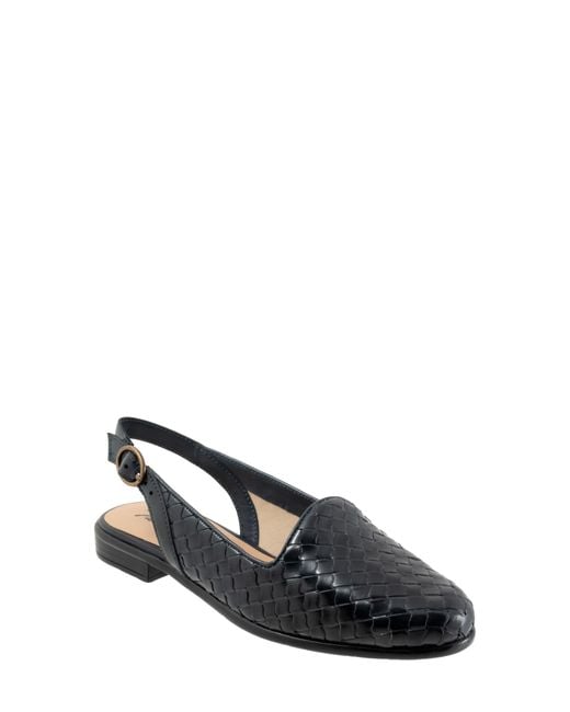 Trotters Black Woven Leather Adjustable Slingback Flats