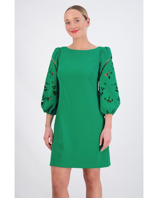 Vince Camuto Green Eyelet Sleeve Crepe Shift Dress