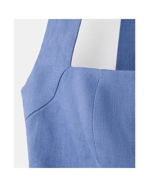Mango Blue Solid Linen Halter Jumpsuit