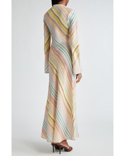 Zimmermann Natural Halliday Stripe Bias Cut Long Sleeve Linen Maxi Dress